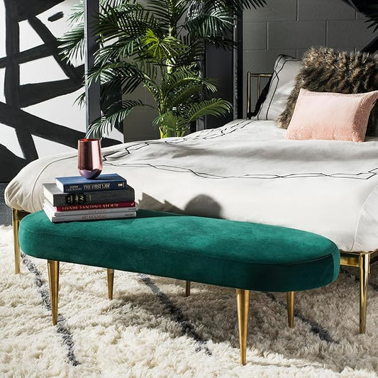 Safavieh Home Collection Corinne Emerald and Gold Velvet Oval Bench