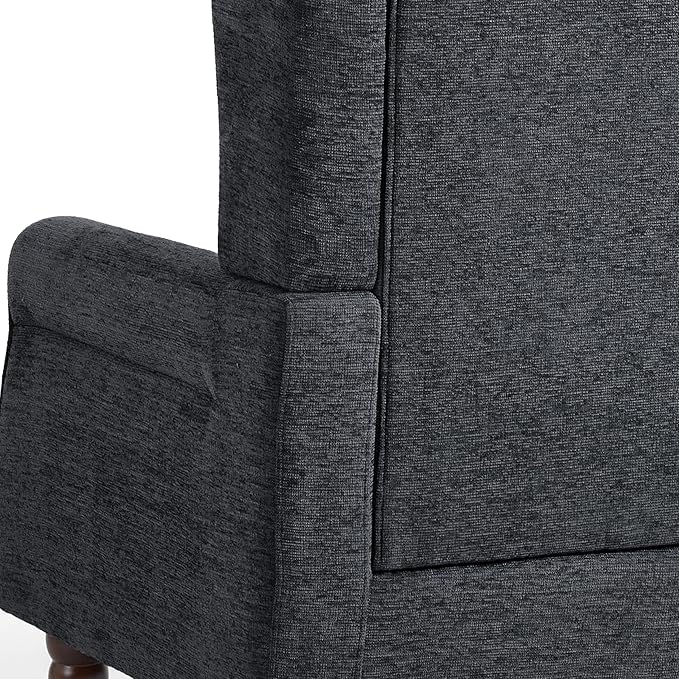 UIXE High Back Accent Chair, Fabric Upholstered Armchair Wingback Club Chair for Living Room, Comfy Single Sofa Bedroom Retro Reading Seat with Solid Wood Legs - Brown