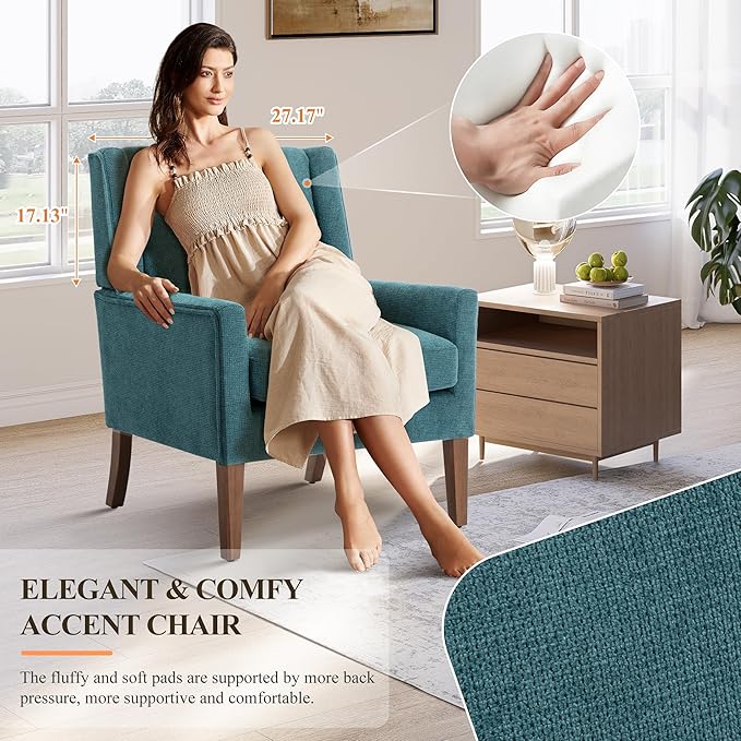 Accent Chairs for Living Room, Mid-Century Wooden Fabric Living Room Chairs, Arm Chair, Side Chairs for Living Room, Bedroom, Reading Nook