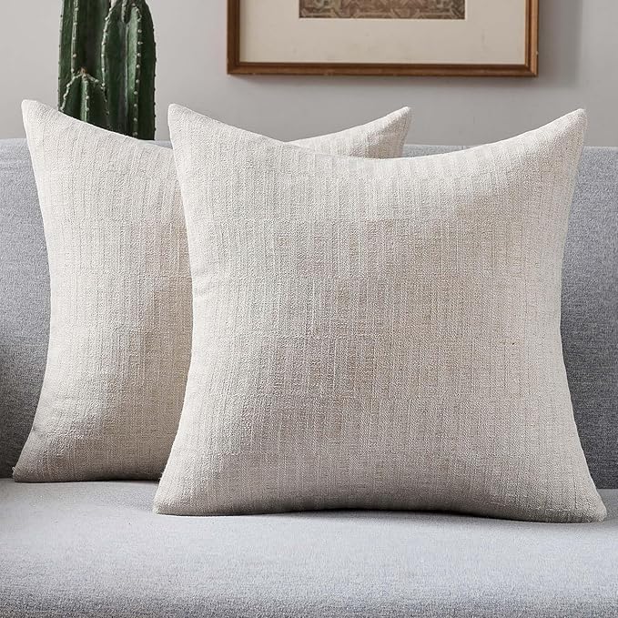 FUTEI Natural Decorative Throw Pillow Covers 16x16 Inch Set of 2,Soft Linen Slub Texture Cushion Case,Farmhouse Home Decor for Couch Bed Living Room