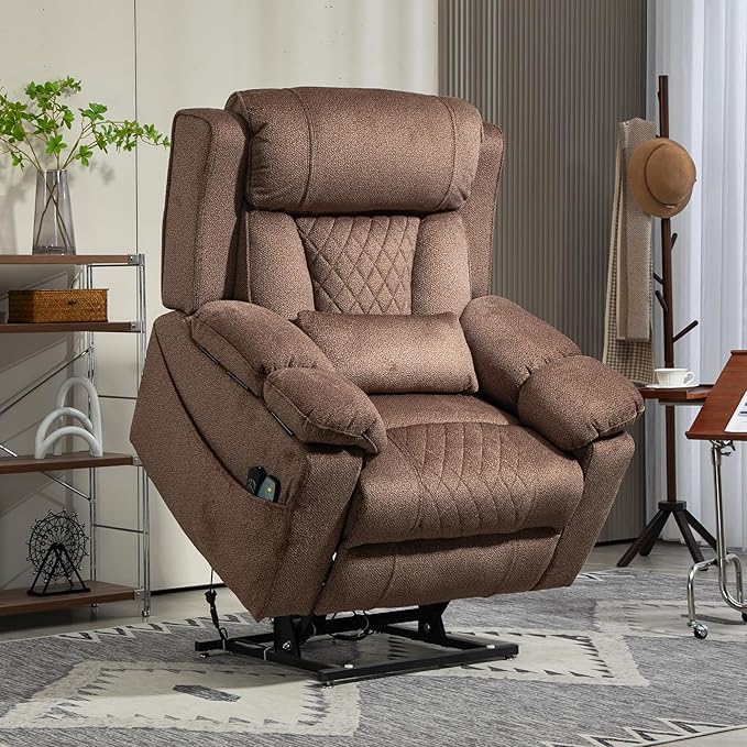 Big Man Power Lift Recliner for Elderly Adults 28 Inch Wide Seat, Lay Flat Lift Chair with Heat Massage, Arm Storage Cup Holders, USB Type C Charging, Oversized Recliner 400 lbs