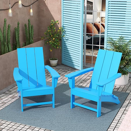 Costaelm Folding Adirondack Chairs, Outdoor Patio Adjustable Lawn Chairs, Weather Resistant Outside Firepit Chairs for Porch, Poolside, Garden, Backyard Deck, Pacific Blue