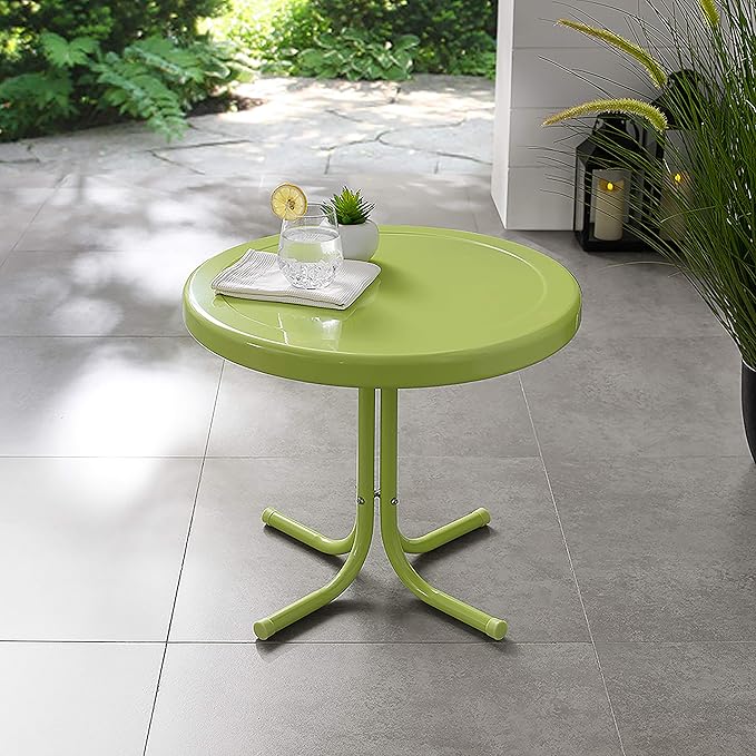 Crosley Furniture Griffith Weather Resistant Retro Metal Outdoor Side Table for Patio, Deck, Porch, Key Lime