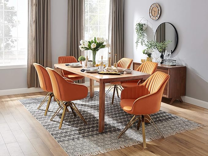 Zouron Mid Century Modern Swivel Accent Chair with Gold Metal Legs, Upholstered Swivel Chair No Wheels, Side Accent Arm Chair Vanity Chair for Small Space Home Office Living Room Bedroom, Cinnamon