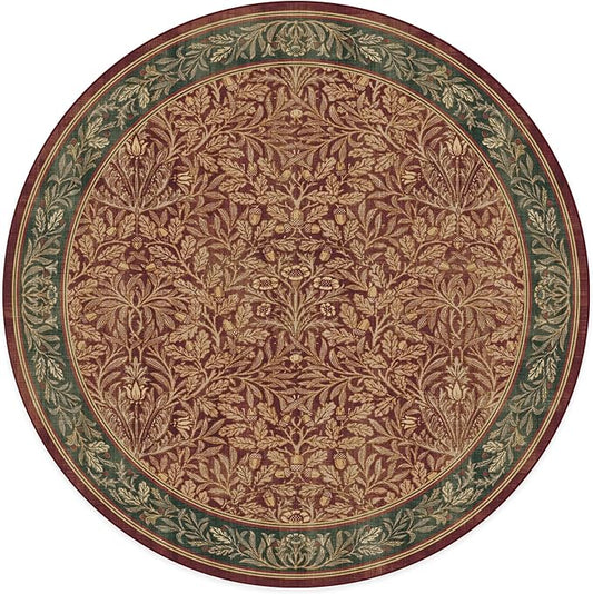 RUGGABLE x Morris & Co Machine Washable Christmas Area Rug – Acorn Amber Red 8 ft Round, Stain-Resistant, Non-Slip – Large Rugs for Living Room, Bedroom, Hallway, Entryway & Office–with Standard Pad
