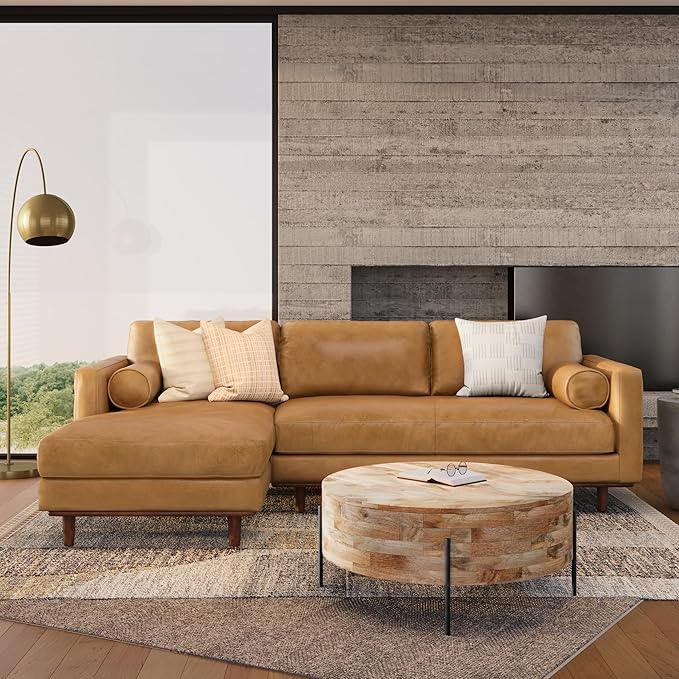 SIMPLIHOME Morrison Left Sectional Sofa in Full-Grain Genuine Leather, Sienna, 102-inches Wide, L-Shaped Leather Couch with Left Chaise for The Living Room and Family Room