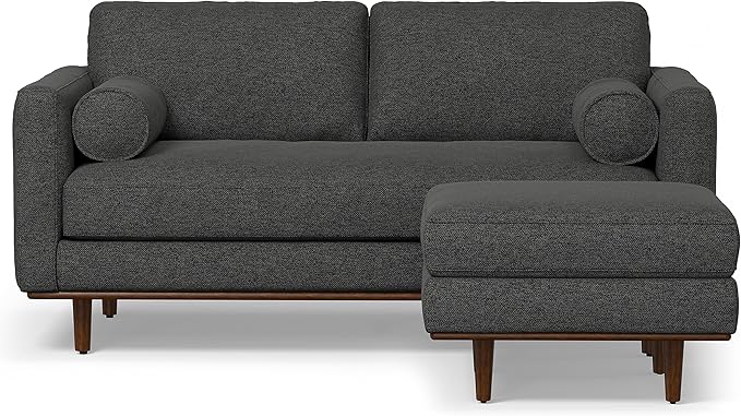 SIMPLIHOME Morrison Mid-Century Modern 72 inch Wide Sofa with Ottoman Set in Charcoal Grey Tightly Woven Performance Fabric for the Living Room and Family Room