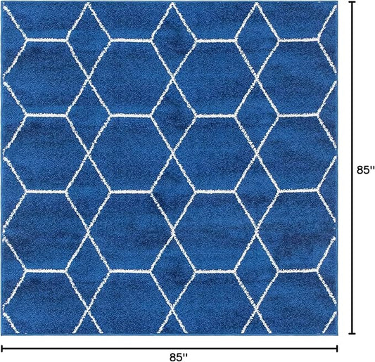 Unique Loom Trellis Frieze Collection Area Rug - Geometric (7' Square, Navy Blue/ Ivory)
