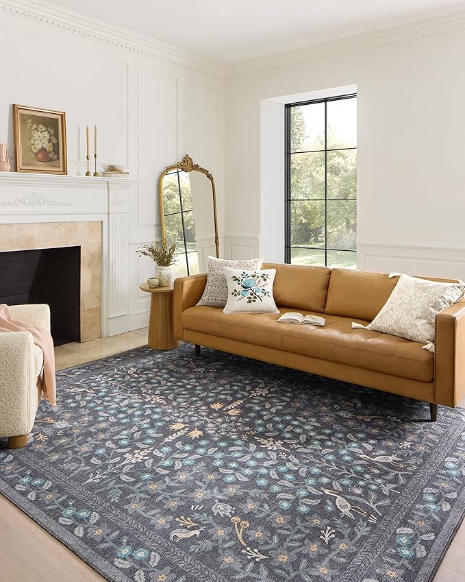 Loloi Rifle Paper Co. Maison Collection MAO-01 Nightingale Black 2'-6" x 7'-6", .19" Pile Height, Runner Rug