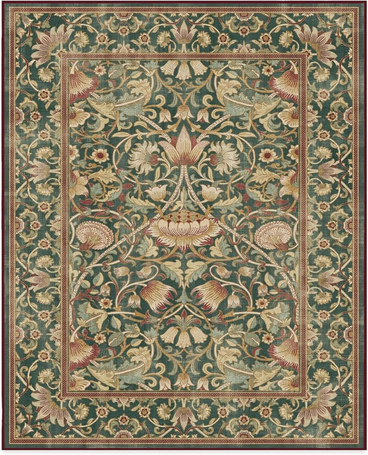 RUGGABLE x Morris & Co Machine Washable Area Rug – Lodden Soft Evergreen & Gold 8x10, Stain-Resistant, Non-Slip – Large Rugs for Living Room, Bedroom, Hallway, Entryway & Office–with Cushioned Pad