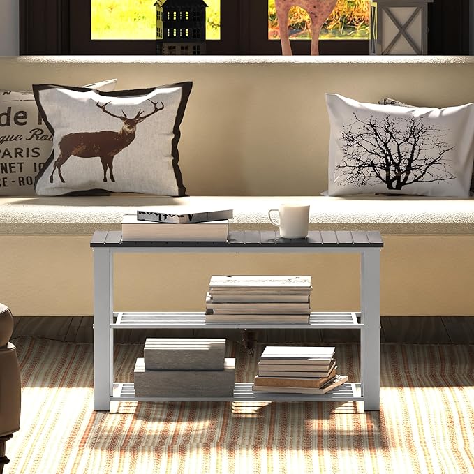 Simple Houseware Wood Top Shoe Storage Bench for Entryway, Grey