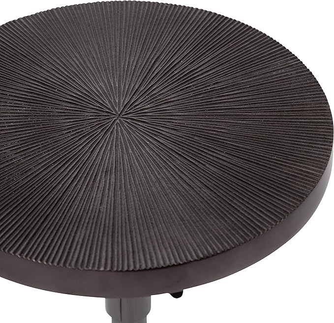 Kate and Laurel Engles Transitional Adjustable-Height Pedestal Drink Table; 10 x 10 x 30; Gray Gunmetal; Vintage Round Indoor Metal Plant Stand with Embossed Sunburst Pattern