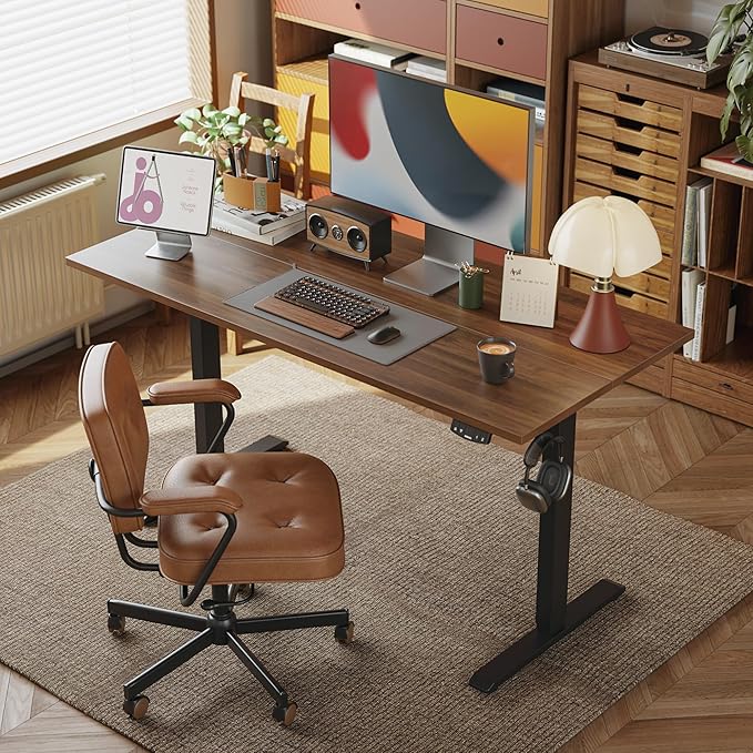 Agilestic Electric Standing Desk, 63 x 24 Inches Height Adjustable Desk, Sit Stand up Desk for Work Office Home, Ergonomic Rising Computer Table with Memory Preset, Dark Walnut