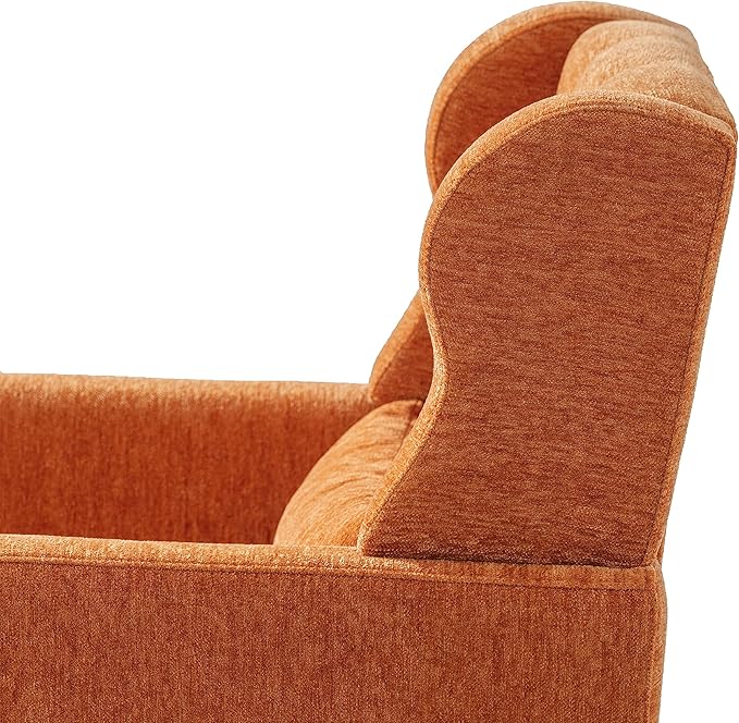 Accent Chair, Comfy Upholstered Living Room Chairs with High Tufted Backrest and Pillow, Wingback Reading Chair with Solid Wood Legs for Bedroom/Office, Chenille Fabric, Orange