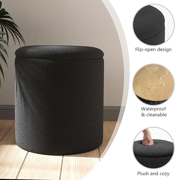 Ottoman Poufs with Storage, Set of 2 Soft Upholstered Vanity Stool,Multifunctional Ottomans Coffee Table Padded Seat Foot Rest for Living(Black, Pack of 2)