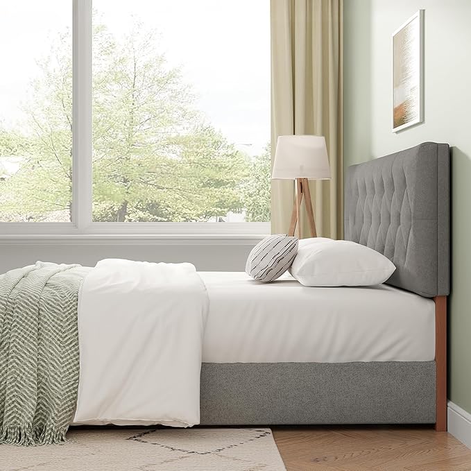 Queen Upholstered Headboard Only for Bed Frame from 49”-62”, Adjustable Height Queen XL Headboards with Durable Wood Legs, Fabric Bed Board in Modern Button Design, Light Grey