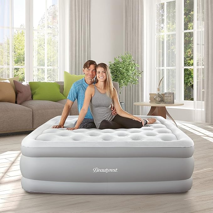 Beautyrest Skyrise Full Size Air Mattress with Coil Beam Construction, Edge Support with External Pump and Puncture Resistant Vinyl for Guests and Camping