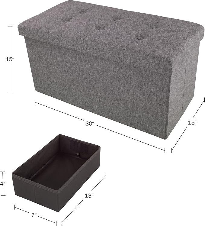 Lavish Home Ottoman Set of 2 - Ottoman Foot Rest, Linen Chest, or Storage Bench Set - 30in Ottomans for Living Room, Bedroom, Dorm Storage (Dark Gray)