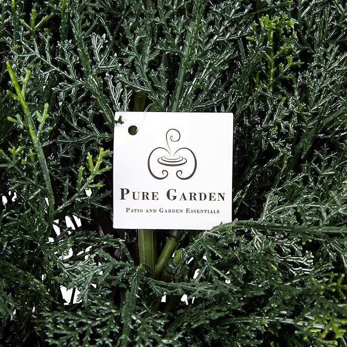 Artificial Cypress Topiary-23” Ball Style Faux Plant in Sturdy Pot-Realistic Indoor or Outdoor Potted Shrub-Home Decor by Pure Garden