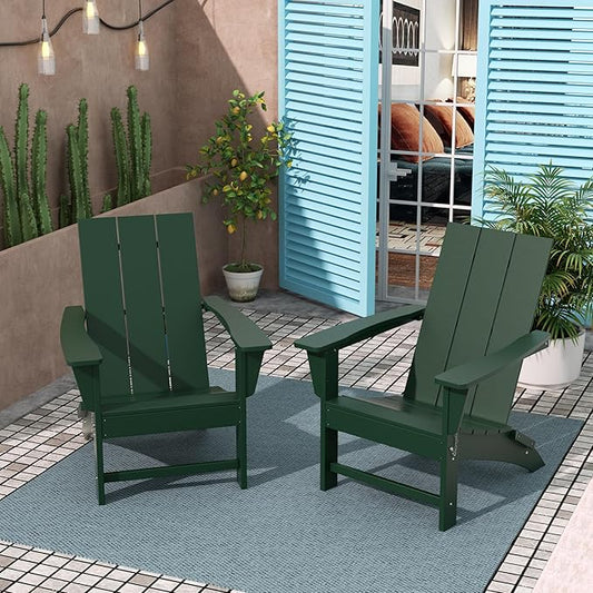 Costaelm Folding Adirondack Chairs, Outdoor Patio Adjustable Lawn Chairs, Weather Resistant Outside Firepit Chairs for Porch, Poolside, Garden, Backyard Deck, Dark Green
