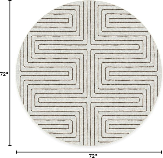 RUGGABLE x Jonathan Adler Machine Washable Area Rug – Labyrinth Camel/Ivory 6 ft Round, Stain-Resistant, Non-Slip – Medium Rugs for Living Room, Bedroom, Hallway, Entryway & Office–with Standard Pad