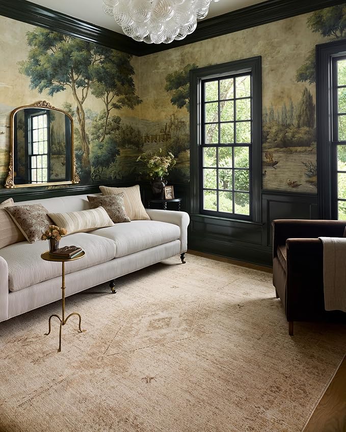 Loloi Chris Loves Julia Palma Collection PLM-06 Natural/Smoke 2'-7" x 10'-0" Fringe Runner Rug Vintage Style Boho Living Room Bedroom Carpet