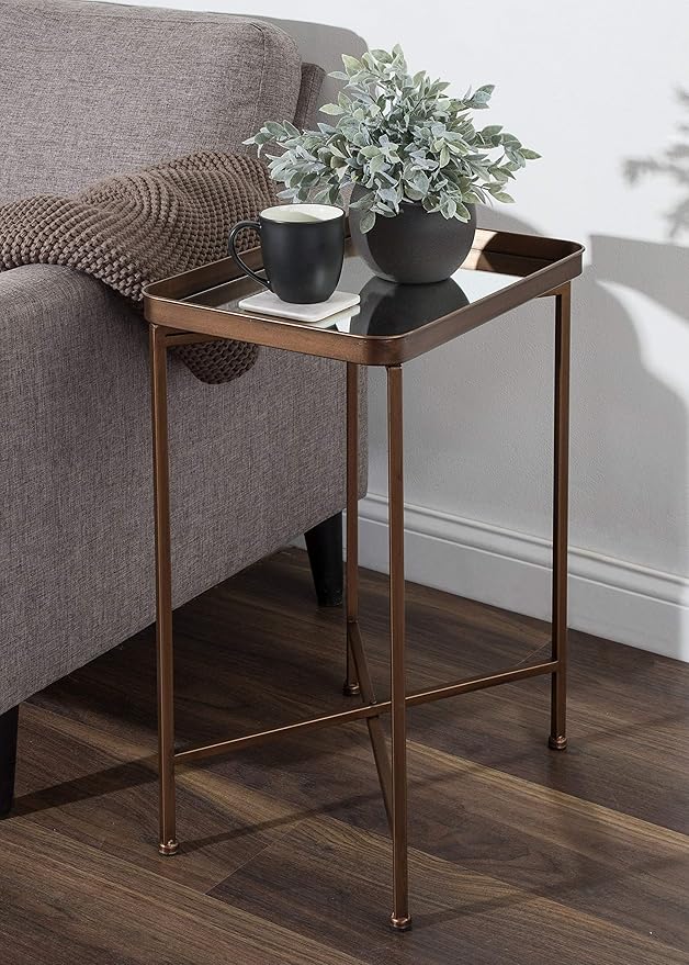 Kate and Laurel Celia Modern Mirrored Tray Side Table, 18 x 12 x 26, Dark Bronze, Foldable Rectangular End Table for Storage and Display