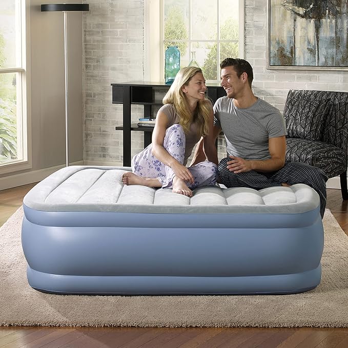 Beautyrest Hi-Loft Queen Size Air Mattress with Vertical Beam Construction, Edge Support, External Pump and Puncture Resistant Vinyl for Guests and Camping