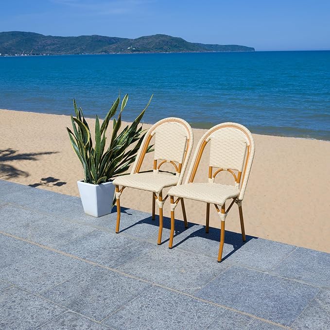 SAFAVIEH Outdoor Collection California Natural Bistro Side Chair Set of 2 (Fully Assembled)