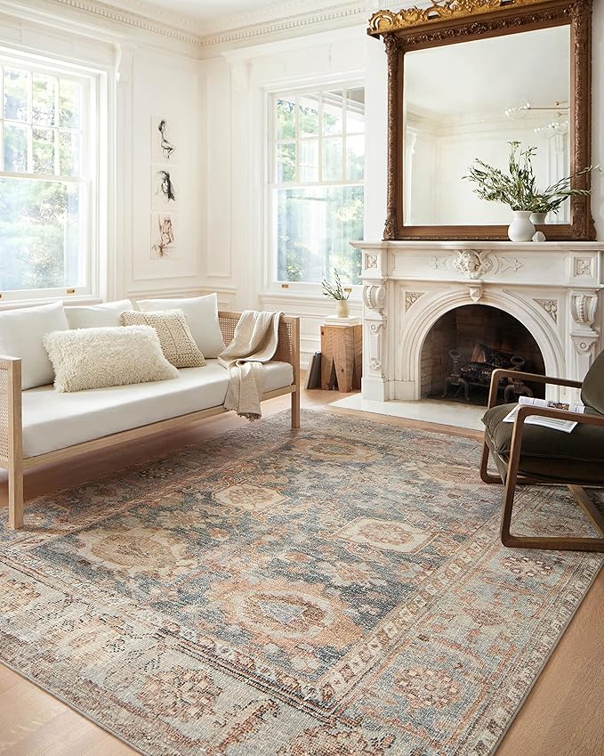 Loloi Margot Collection MAT-03 Ocean/Spice 5'-0" x 7'-6" Area Rug feat. CloudPile, No-Shed Easy Clean Large Patterned Area Rug for Living Room, Bedroom, Dining Area