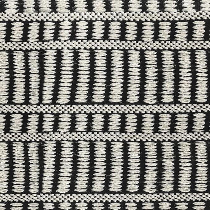 SIMPLIHOME Safford 20-inch Wide Pouf in Black and White, Handwoven Outdoor/Indoor Boho-Style Ottoman for Living Room, Bedroom, or Patio, Weather-Resistant, UV-Protected, Assembled