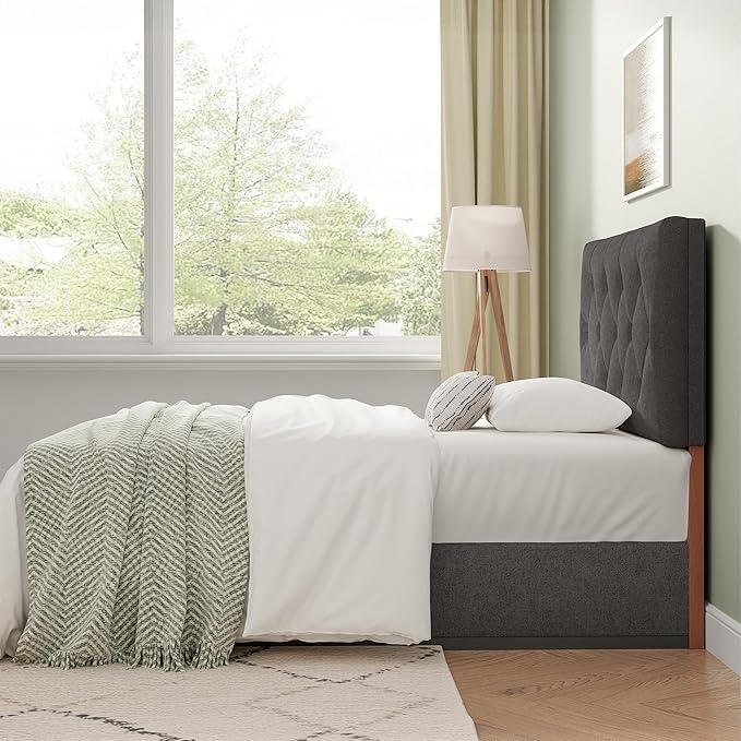 Twin Upholstered Headboard, Twin Head Board Only for Bed Frame from 27”-41”, Adjustable Height Twin XL Headboards with Durable Wood Legs, Fabric Bed Board in Modern Button Design, Dark Grey