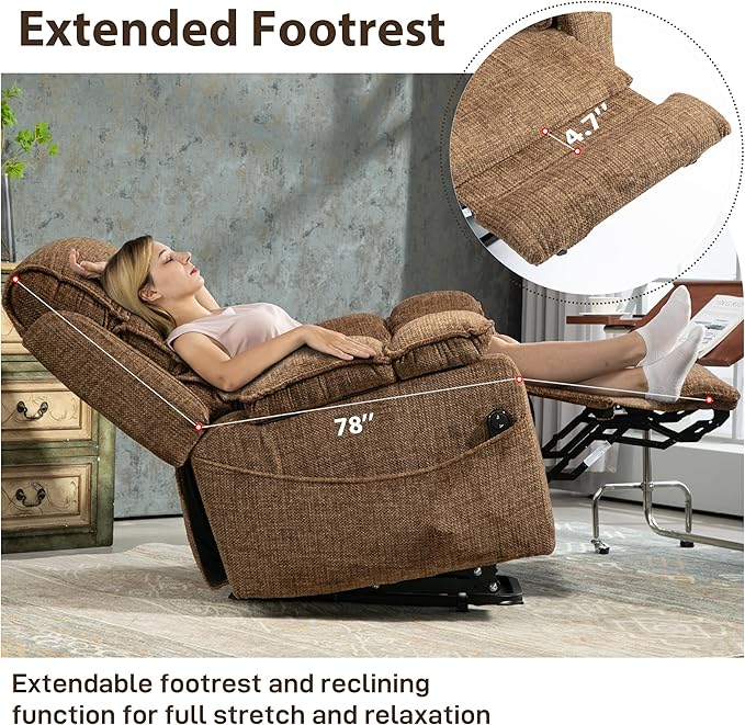 27in Extra Wide Power Lift Recliner Chair for Big Tall with Extended Footrest Heat Massage, Oversized Electric Lift Recliner Chairs for Adults Elderly Seniors, Arm Storage & Cup Holders