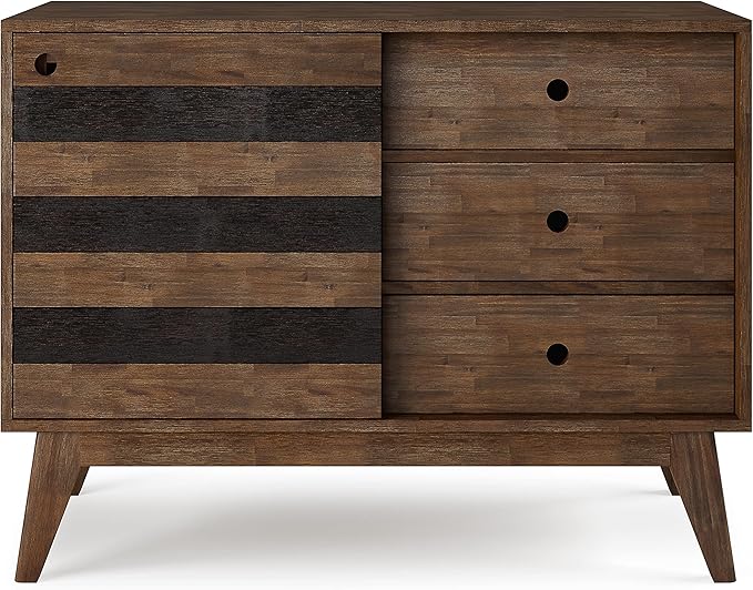 SIMPLIHOME Clarkson SOLID ACACIA WOOD 48 inch Wide Mid Century Medium Storage in Rustic Natural Aged Brown for the Living Room, Entryway and Family Room