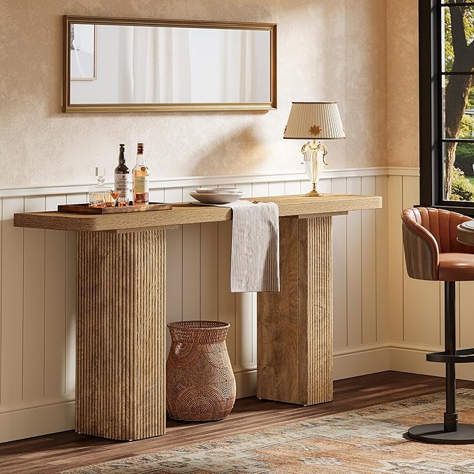 Tribesigns 63-Inch Long Entryway Table, Farmhouse Console Table Behind Couch, Modern Wooden Entry Stand with Fluted Deign for Living Room, Hallway, Foyer, Entrance