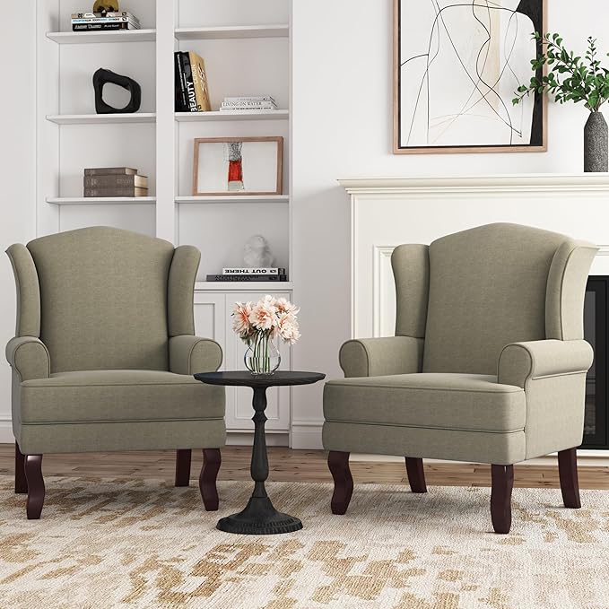 Accent Chair, High Back Upholstered Armchair with High Resilience Sponge & Wood Legs, Mid-Century Modern Comfy Single Sofa Reading Chairs for Living Room, Bedroom (Light Camel, Set of 1)