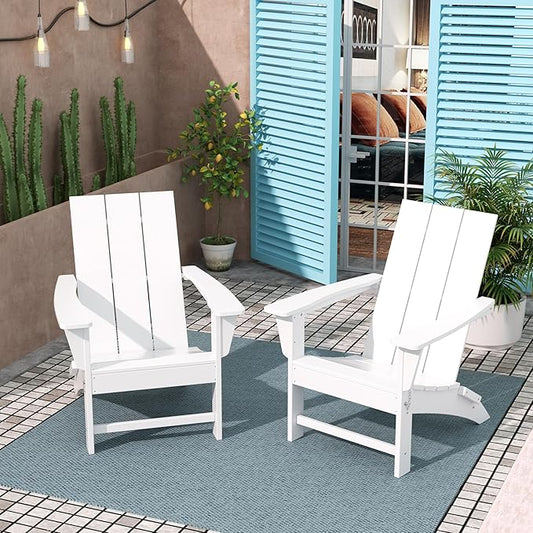 Costaelm Folding Adirondack Chairs, Outdoor Patio Adjustable Lawn Chairs, Weather Resistant Outside Firepit Chairs for Porch, Poolside, Garden, Backyard Deck, White