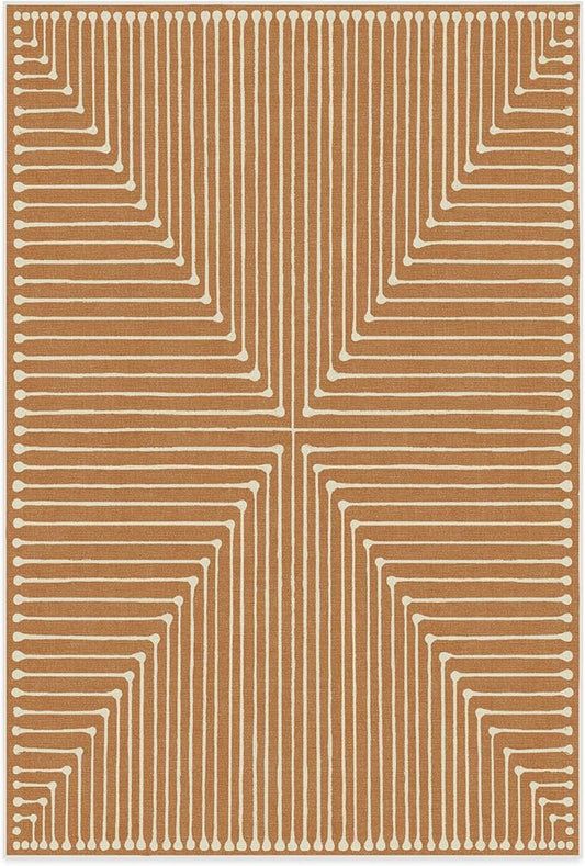 RUGGABLE x Jonathan Adler Machine Washable Modern Area Rug – Inkdrop Copper 6x9, Stain-Resistant, Non-Slip – Medium Rugs for Living Room, Bedroom, Hallway, Entryway & Office–with Cushioned Pad