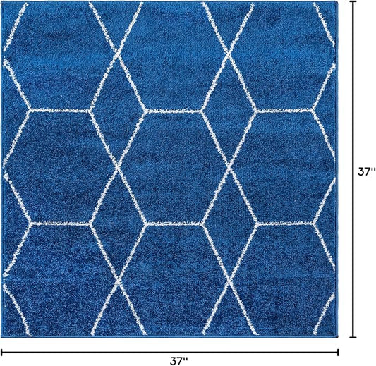 Unique Loom Trellis Frieze Collection Area Rug - Geometric (3' Square, Navy Blue/ Ivory)