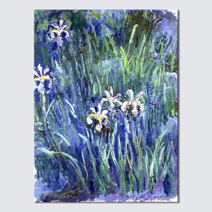 Wieco Art Canvas Print Wall Art Irises by Claude Monet Oil Paintings Reproduction Landscape Pictures Artwork on Canvas Art for Living Room Decorations and Wall Decor