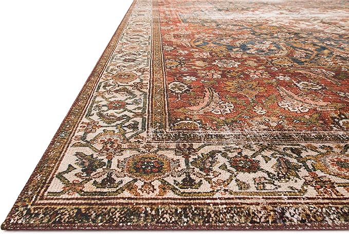 Loloi Layla Collection LAY-05 Ocean/Multi 2'-6" x 12'-0" .13" Thick Runner Rug, Soft, Durable, Vintage Inspired, Distressed, Low Pile, Non-Shedding, Easy Clean, Printed, Living Room Rug