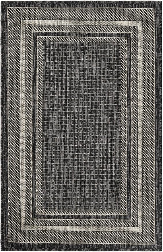 Unique Loom Outdoor Border Collection Area Rug - Soft Border (2' x 3' 1" Rectangle, Black/ Ivory)
