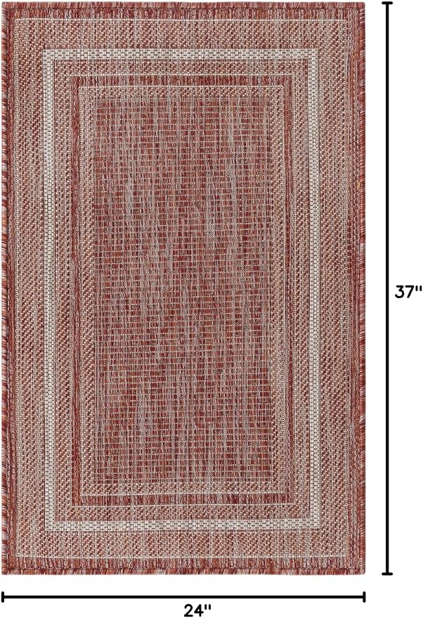 Unique Loom Outdoor Border Collection Area Rug - Soft Border (2' x 3' 1" Rectangle, Rust Red/ Ivory)