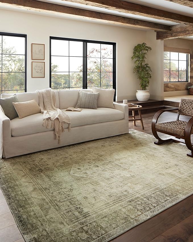Loloi Magnolia Home by Joanna Gaines Banks Collection BAN-06 Natural/Granite 5'-0" x 7'-6", .13" Pile Height, Machine Washable, Area Rug