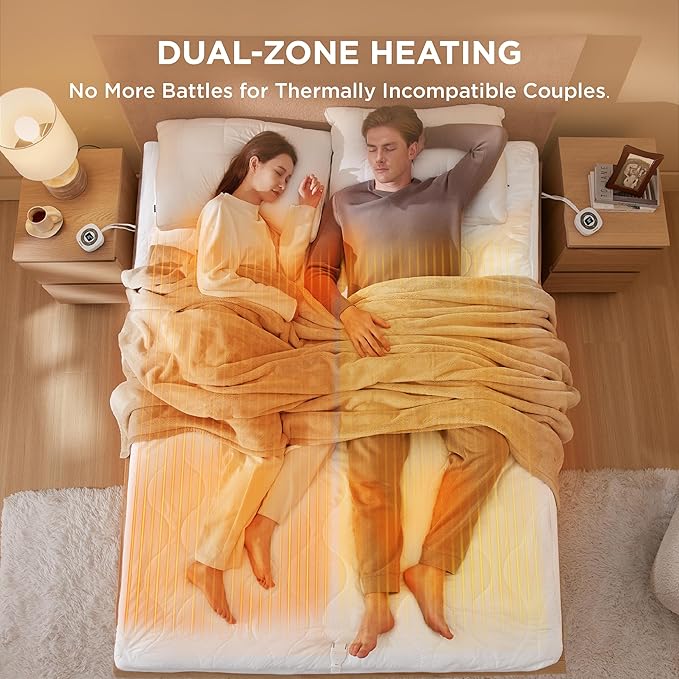 Bedsure Waterproof Heated Mattress Pad Queen - Cotton Bed Warmer with Memory & Preheat Functions, 10 Heat Settings & 12 Hour Shut Off, Dual Controller, Electric Mattress Pad Queen, 60"x80"