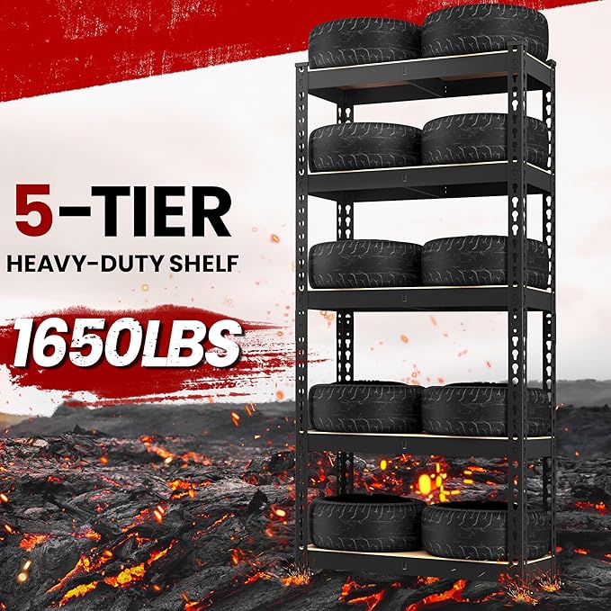 Yaheetech Storage Shelves 5 Tier Garage Shelving Heavy Duty Garage Shelves Adjustable Metal Shelving Unit Utility Rack Industrial Shelving for Warehouse Pantry Closet, 27.5" W x 12" D x 60" H, Black