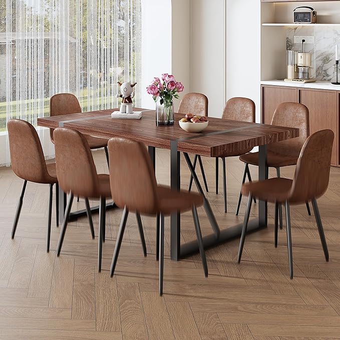 9 Piece Dining Table Set,Dining Room Table Set for 8,71'' Kitchen Table and Modern Chairs Set of 8,8 Chair Dining Table Set for Kitchen Dining Room