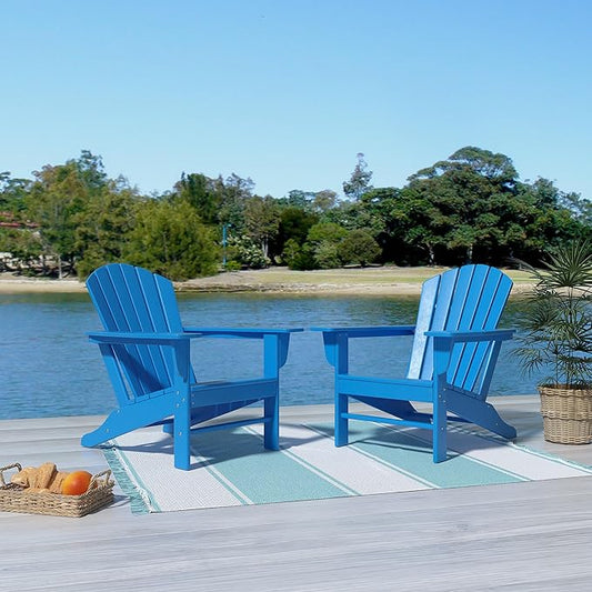 Costaelm Outdoor Adirondack Chair, HDPE Patio Chair, Weather Resistant Lawn Firepit Outside Chairs for Porch, Poolside, Garden, Backyard Deck, Pacific Blue