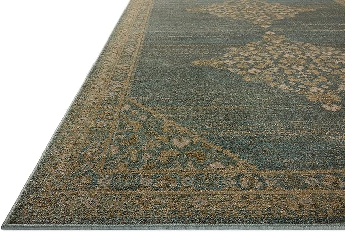 Loloi Magnolia Home by Joanna Gaines Mona Collection MOA-04 Aqua/Wheat 7'-6" x 7'-6" Round Area Rug
