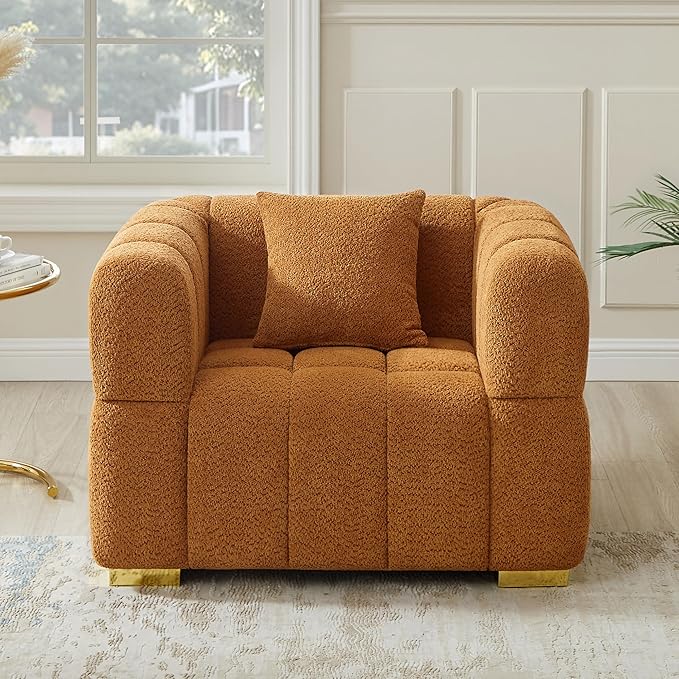 VANOMi Oversized Accent Chairs Set of 2, Boucle Arm Chair with Deep Seat, Oversized Comfy Reading Chair for Living Room, Bedroom, Office, Apartment,Curry (2 Piece)